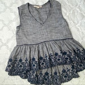 Chelsea & Violet Hi-Lo navy embroidered peplum top